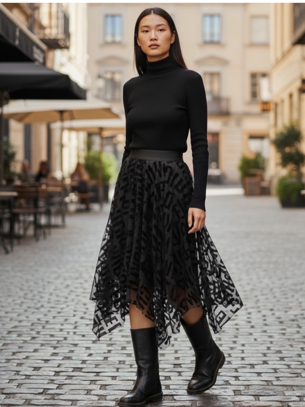 Universal WICKED Black Velvet Burnout Handkerchief Skirt XL